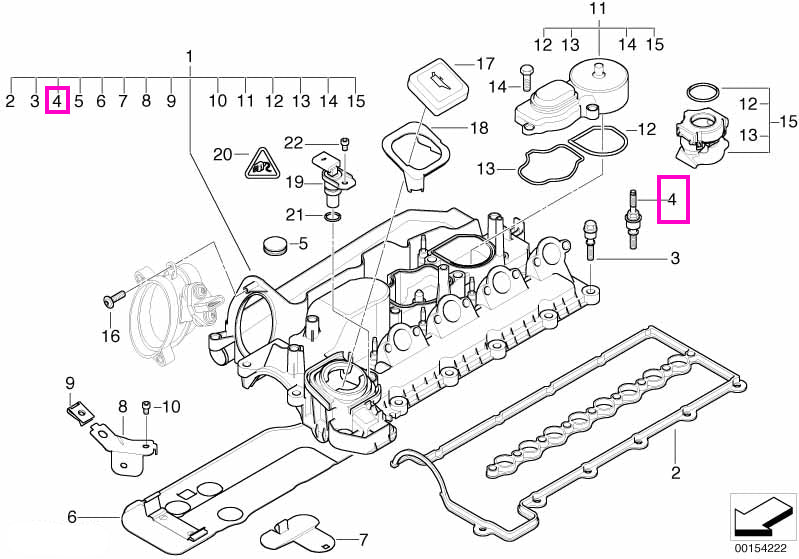 11120036236 Set elemente interioare, fixare capac chiulasa - BMW Seria 1 E87, Seria 3 E46 E90 E91, Seria 5 E39 E60 E61, 