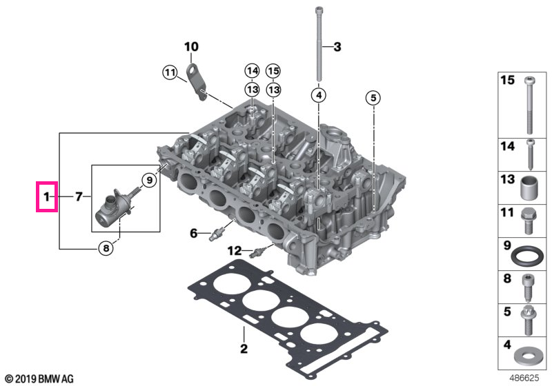 11121019167 Cylinder head with valve gear - BMW