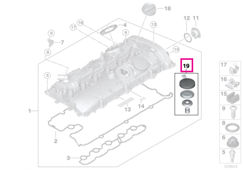 11121025447 Kit reparatie supapa de reglare a presiunii (PCV) BMW - Tip motor B58