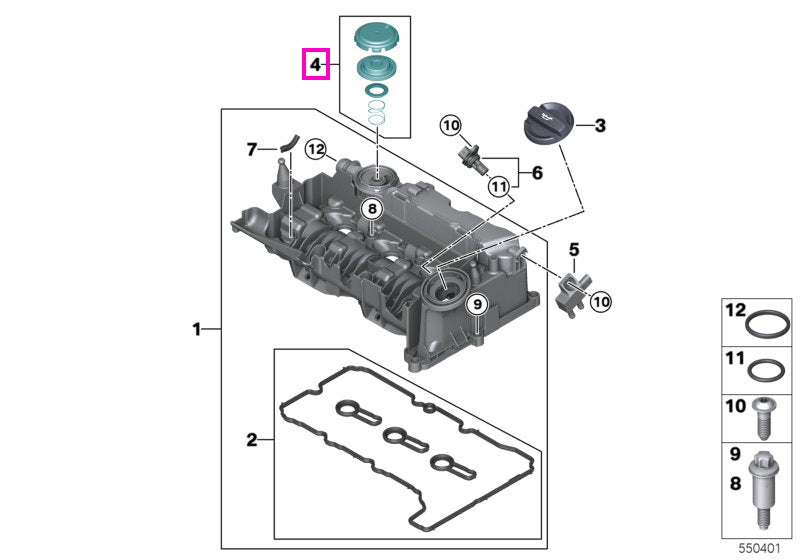 11121034168 Kit reparatie supapa reglare presiune (PCV) - BMW Seria 1 F40, Seria 2 F44 F45 F46 G42, Seria 3 G20 G21 G28,
