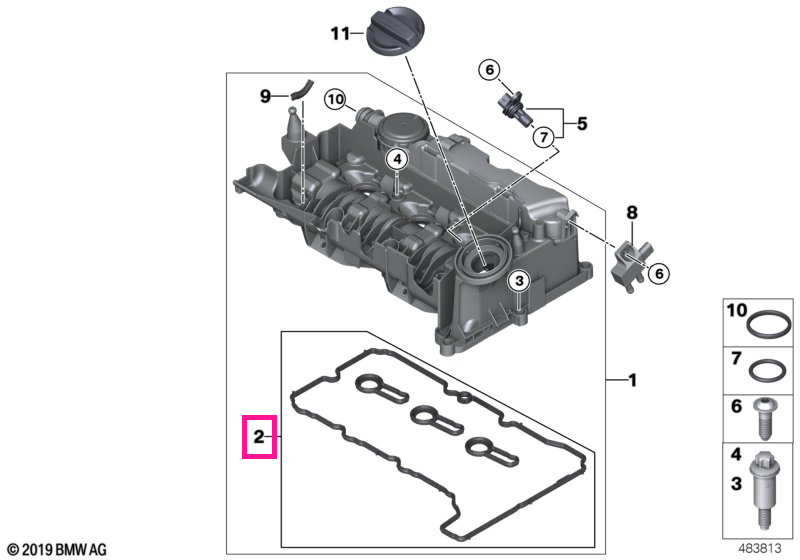 11128473264 Set garnituri capac chiulasa - BMW Seria 1 F40, Seria 2 F44 F45 F46, X1 F48, X2 F39 - Mini Cabrio F57, Clubm