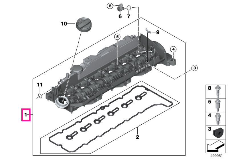 11128575408 Capac chiulasa - BMW Seria 5 G30 G31, Seria 7 G11 G12, X5 G05, X6 G06, X7 G07