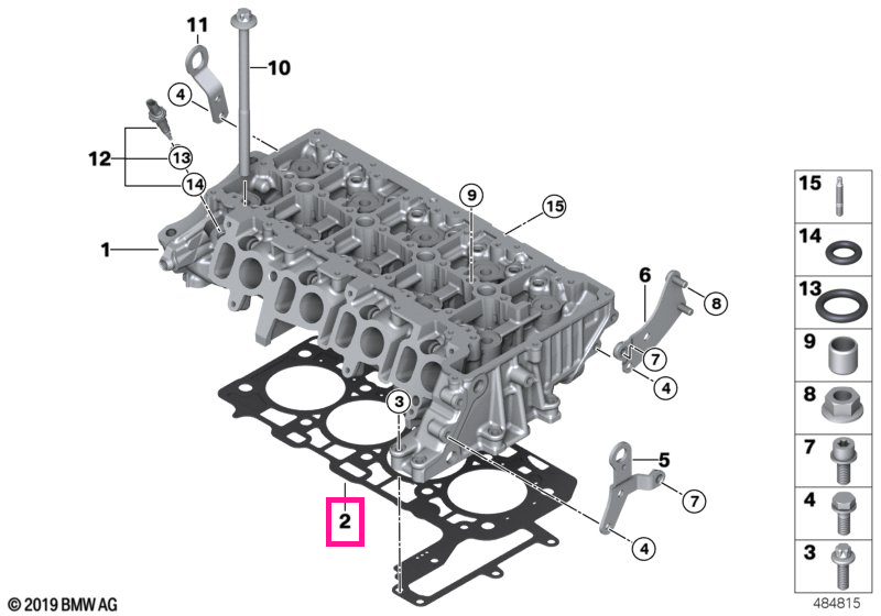 11128594567 Garnitura chiulasa, 2 orificii ajustare grosime - BMW Seria 1 F40, Seria 2 F44 F45 F46 G42, Seria 3 G20 G21 