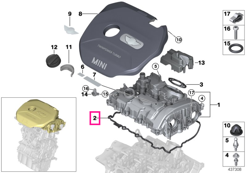 11128618515 Garnitura capac chiulasa - BMW Seria 1 F20 F21, Seria 2 F22 F23 F45 F46, Seria 3 F30 F31, Seria 4 F32 F36, i