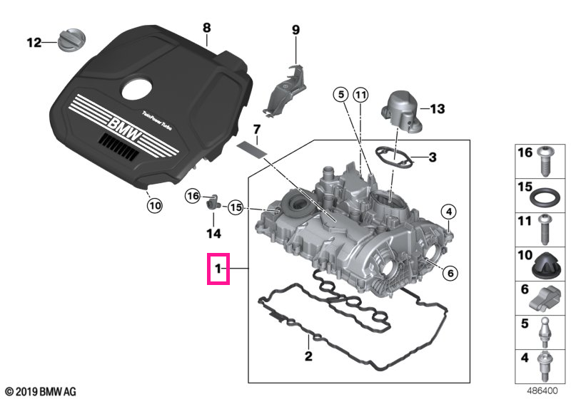 11128631744 Capac chiulasa - BMW Seria 1 F40, Seria 2 F44 F45 F46, X1 F48, X2 F39 - Mini Cabrio F57, Clubman F54, Countr