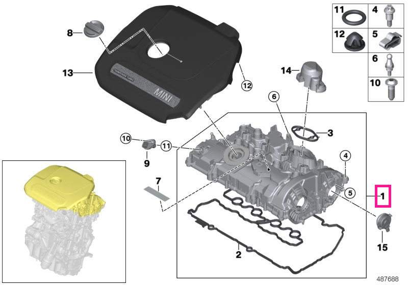 11128631745 Capac chiulasa - BMW Seria 1 F40, Seria 2 F44 F45 F46, Seria 3 G20 G21 G28, Seria 4 G26, Seria 5 G30 G31, Se