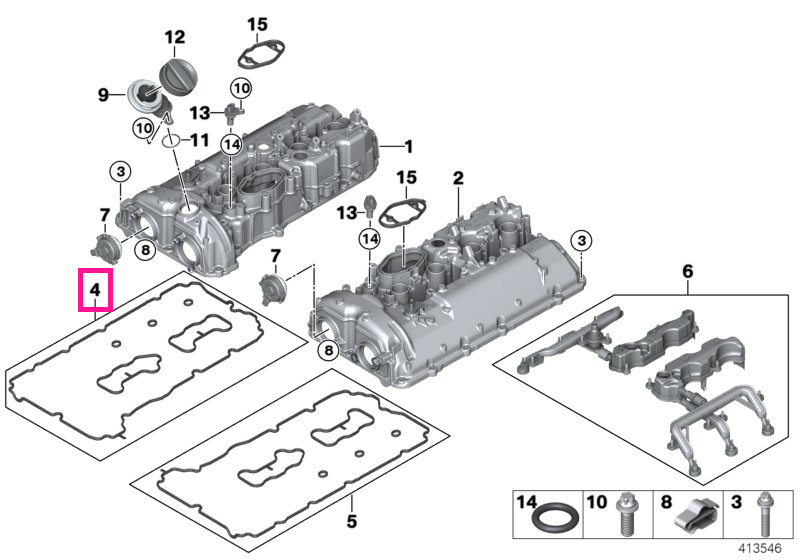 11128636546 Set garnituri capac chiulasa, cilindrii 1-4 - BMW Seria 5 G30 G31 F90 M5, Seria 7 G11 G12 G70, Seria 8 G14 G