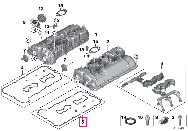 11128636547 Set garnituri capac chiulasa, cilindrii 5-8 - BMW Seria 5 G30 G31 F90 M5, Seria 7 G11 G12 G70, Seria 8 G14 G