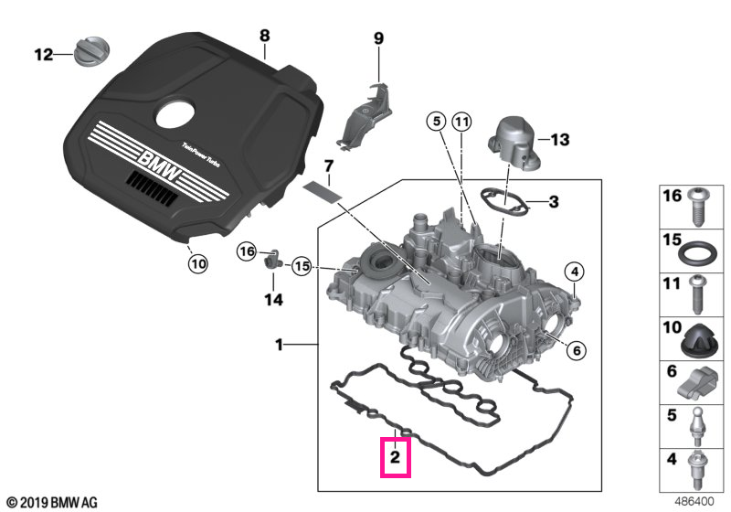 11128638245 Set garnituri capac chiulasa - BMW Seria 1 F40, Seria 2 F44 F45 F46, X1 F48, X2 F39 - Mini Cabrio F57, Clubm