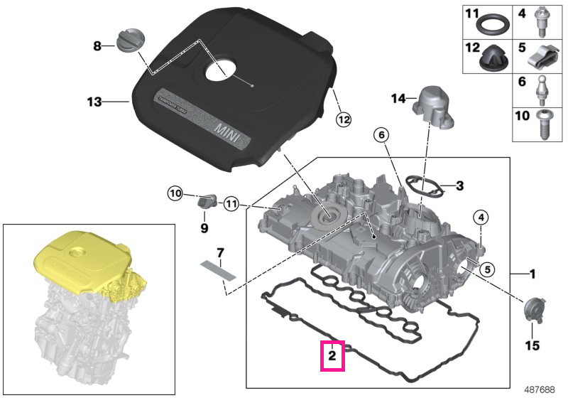 11128638247 Garnitura capac chiulasa - BMW Seria 1 F40, Seria 2 F44 F45 F46, Seria 3 G20 G21 G28, Seria 4 G22 G23 G26, S