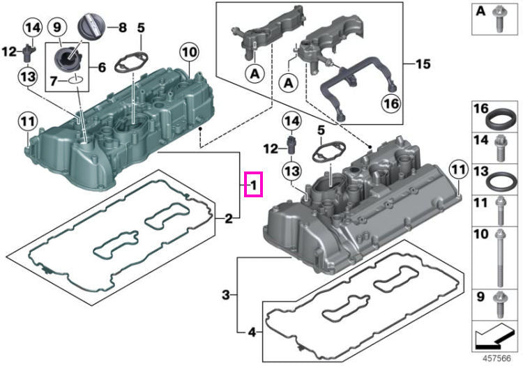 11128648125 Capac chiulasa, cilindrii 1-4, set garnituri inclus - BMW Seria 5 F07 F10 F11, Seria 6 F06 F12 F13, Seria 7 