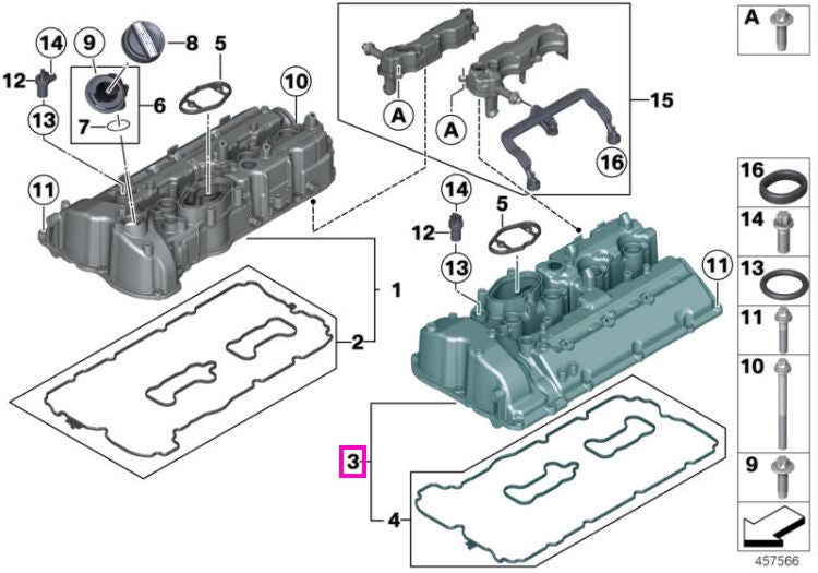 11128648128 Capac chiulasa, cilindrii 5-8, set garnituri inclus - BMW Seria 5 F07 F10 F11, Seria 6 F06 F12 F13, Seria 7 