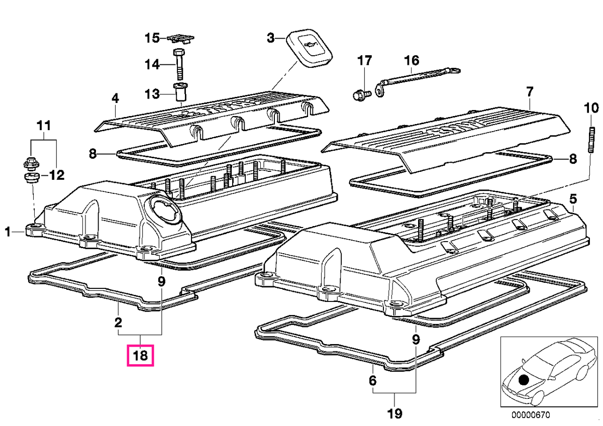 11129069871 Set garnituri capac chiulasa, cilindrii 1-4 - BMW Seria 5 E34 E39, Seria 7 E32 E38, Seria 8 E31