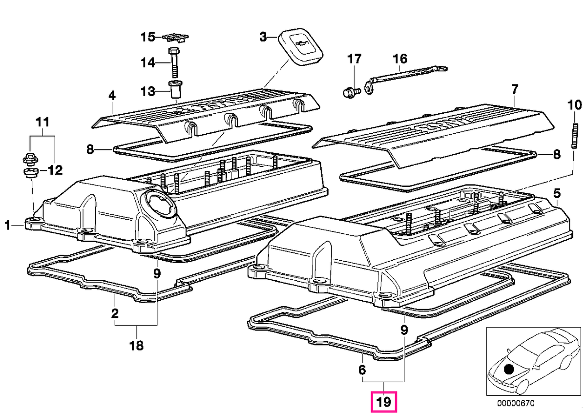 11129069872 Set garnituri capac chiulasa, cilindrii 5-8 - BMW Seria 5 E34 E39, Seria 7 E32 E38, Seria 8 E31