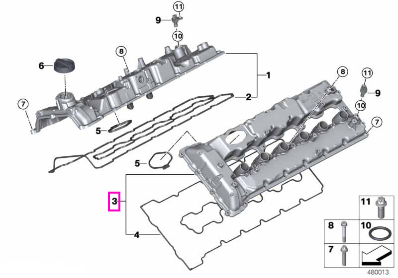 11129453764 Capac chiulasa, cilindrii 7-12 - BMW Seria 7 G12