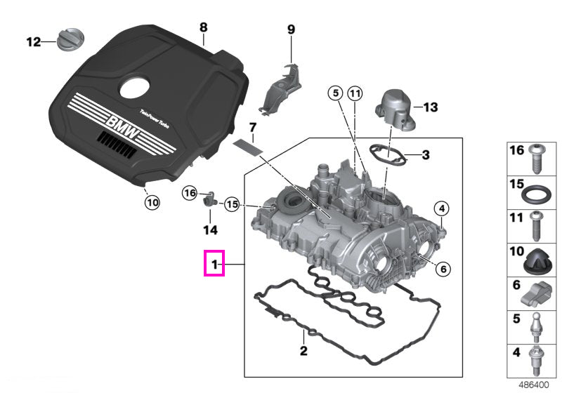 11129469585 Capac chiulasa - BMW Seria 1 F40, Seria 2 F44 F45 F46, X1 F48, X2 F39 - Mini Cabrio F57, Clubman F54, Countr