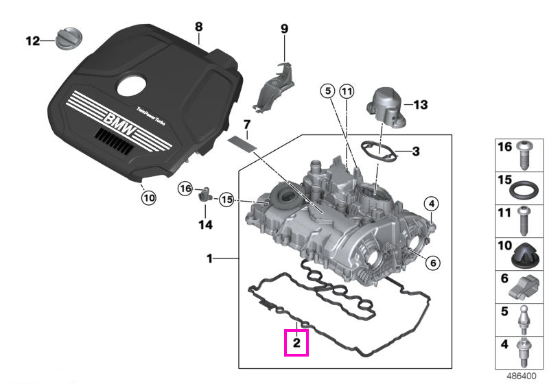 11129797195 Set garnituri capac chiulasa - BMW Seria 1 F40, Seria 2 F44 F45 F46, X1 F48, X2 F39 - Mini Cabrio F57, Clubm