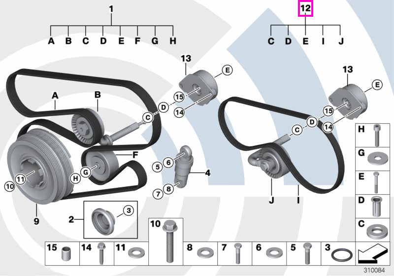 11282339075 Set reparatie curea compresor aer conditionat, Kit Value Parts - BMW Seria 3 E46, Seria 5 E39