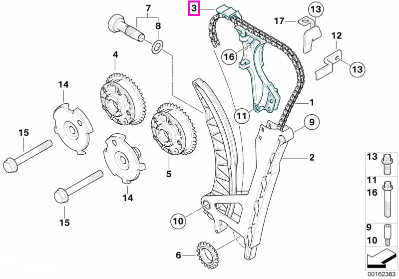 11317505608 Sina ghidare lant distributie - BMW Seria 1 E81 E82 E87 E88, Seria 3 E46 E90 E91 E92 E93, Seria 5 E60, X1 E8