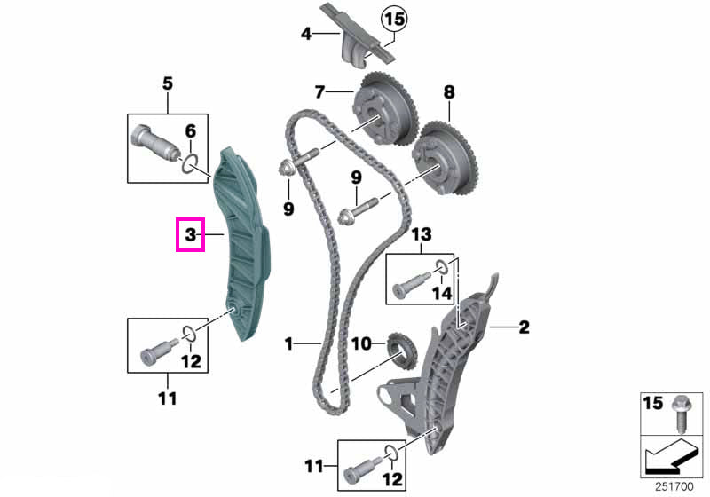 11317533879 Sina intinzatoare lant distributie - BMW Seria 1 F20 F21, Seria 3 F30 F31 F35 - Mini Cabrio R57, Clubman R55