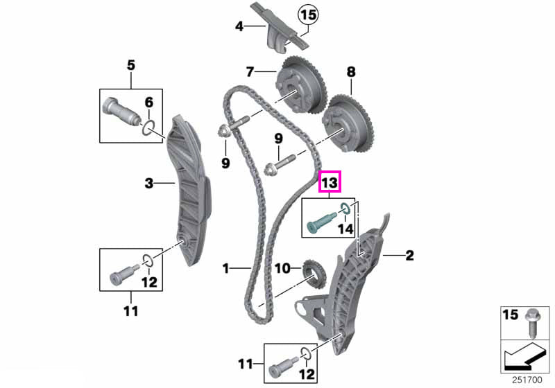 11317534771 Surub fixare, sistem distributie - BMW Seria 1 F20 F21, Seria 3 F30 F31 F35 - Mini Cabrio R57, Clubman R55, 