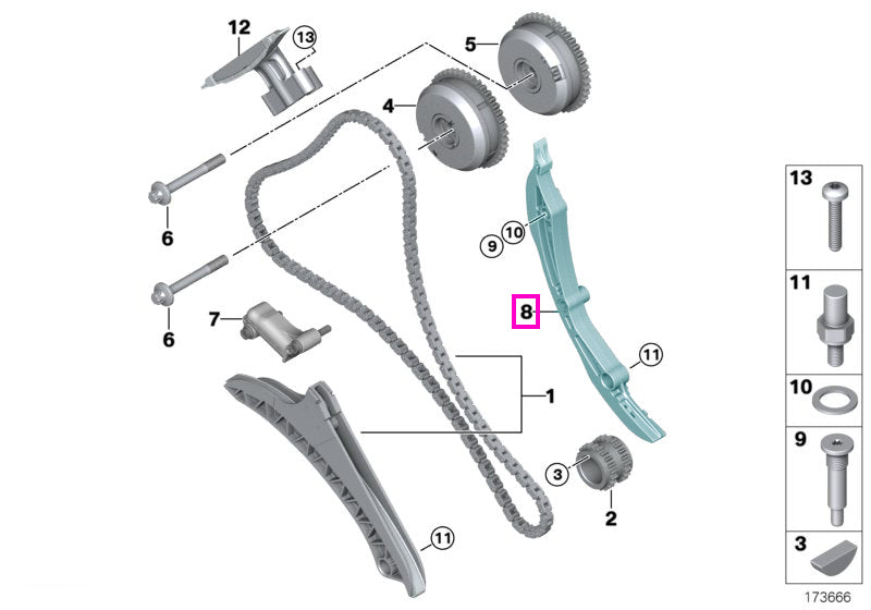11317574397 Sina ghidaj lant sistem distributie motor - BMW Seria 5 F07 F10 F11, Seria 6 F06 F12 F13, Seria 7 F01 F02 F0