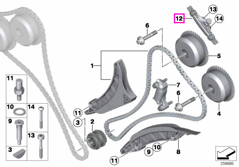 11317594902 Sina superioara glisare lant distributie, cilindri 5-8 - BMW Seria 5 F07 F10 F11 G30 G31 F90 G90 G99 M5, Ser