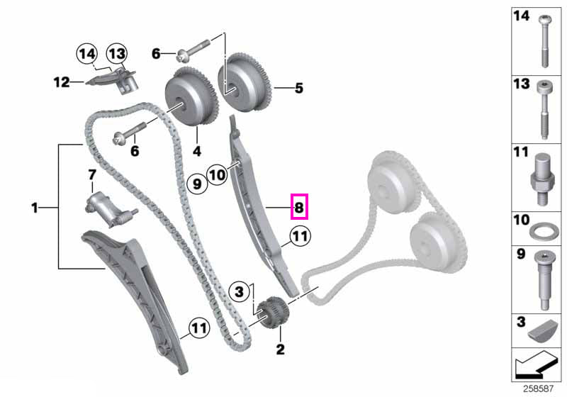 11317594909 Sina ghidare lant distributie, cilindri 1-4 - BMW Seria 5 F07 F10 F11 G30 G31 F90 G90 G99 M5, Seria 6 F06 F1