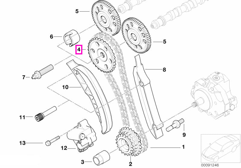 11317787278 Pinion lant distributie arbore cu came - BMW Seria 3 E46, Seria 5 E60 E61, Seria 7 E65, X3 E83, X5 E53