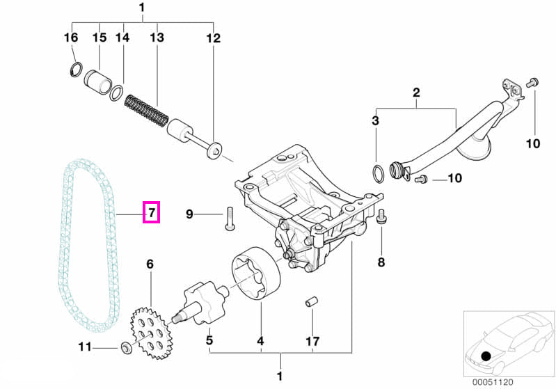 11417576915 Lant angrenare pompa ulei - BMW Seria 3 E36 E46, Seria 5 E34 E39 E60 E61, Seria 7 E38 E65 E66, X3 E83, X5 E5