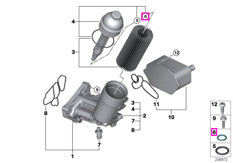 11427788459 Garnitura etansare capac carcasa filtru ulei, 8.80x2.67mm - BMW Seria 3 E46 E90 E91 E92 E93, Seria 5 E60 E61
