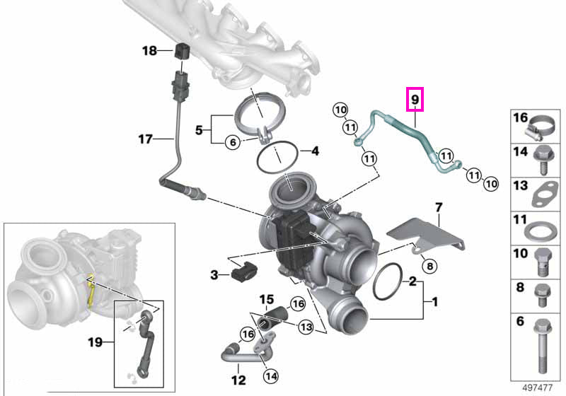 11427800611 Conducta ulei turbina - BMW Seria 3 E90 E91 E92 E93 F30 F31 F34, Seria 4 F32 F33 F36, Seria 5 F07 F10 F11, S