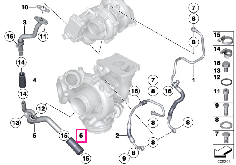 11427807796 Furtun retur ulei turbocompresor evacuare - BMW Seria 1 F20 F21, Seria 2 F22, Seria 3 E90 E91 E92 E93 F30 F3