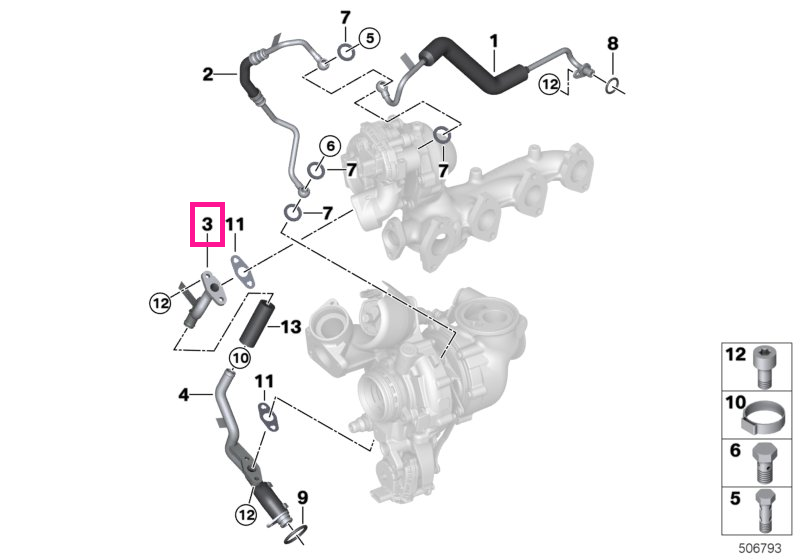 11429889383 Exhaust turbocharger oil return line - BMW