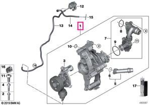 11518591718 Ansamblu pompa/termostat sistem racire, cu suport - BMW Seria 2 G42, Seria 3 G20 G21 G28, Seria 4 G22 G23 G2