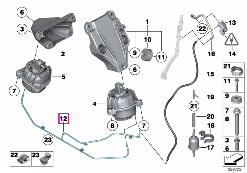 22116777607 Conducta vacuum, comanda suspensie motor - BMW Seria 5 F07 F10 F11, Seria 6 F06 F12 F13, Seria 7 F01 F02
