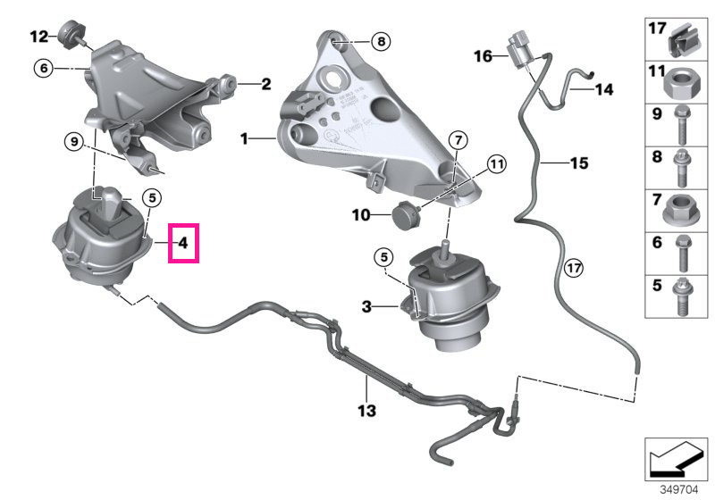 22116853106 Tampon motor, dreapta - BMW X5 F15, X6 F16