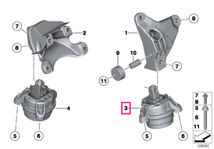 22116858975 Tampon motor, stanga - BMW Seria 5 F10, Seria 7 F01 F02