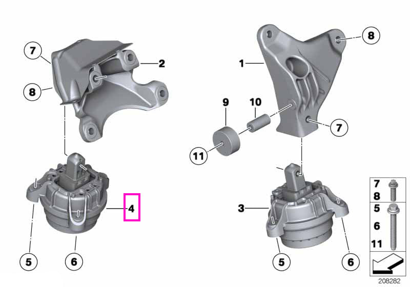 22116858976 Tampon motor, dreapta - BMW Seria 5 F10, Seria 7 F01 F02