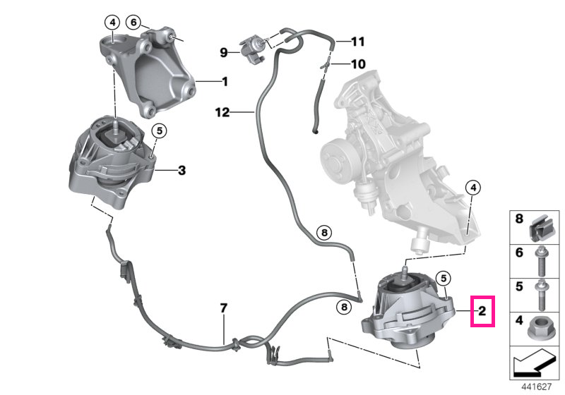 22116859407 Tampon motor, stanga - BMW Seria 1 F20 F21, Seria 2 F22 F23, Seria 3 F30 F31 F35, Seria 4 F32 F36