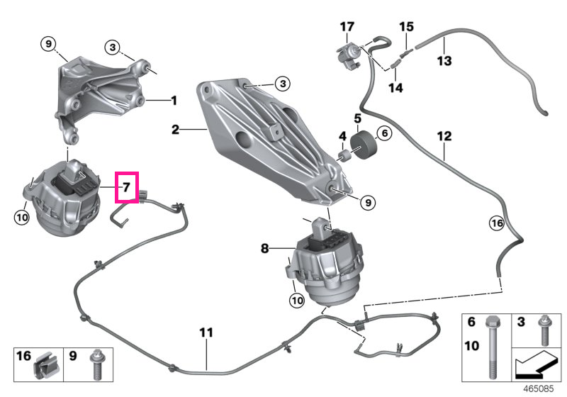 22116860472 Tampon motor, dreapta - BMW Seria 2 G42, Seria 3 G20 G21, Seria 4 G22 G23 G26, Seria 5 G30 G31, Seria 6 G32,