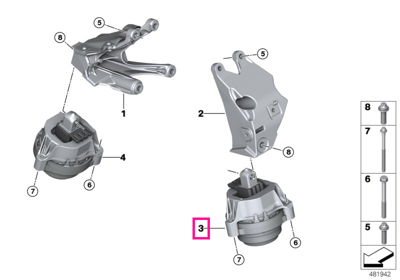 22116860495 Tampon motor, stanga - BMW Seria 5 G30 G31 G38, X3 G01 G08, X4 G02, X5 G05 G18, X6 G06