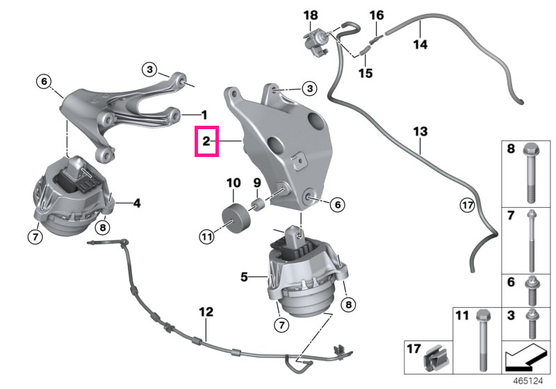 22116861557 Suport motor, stanga - BMW Seria 5 G30 G31, Seria 6 G32GT, Seria 7 G11 G12