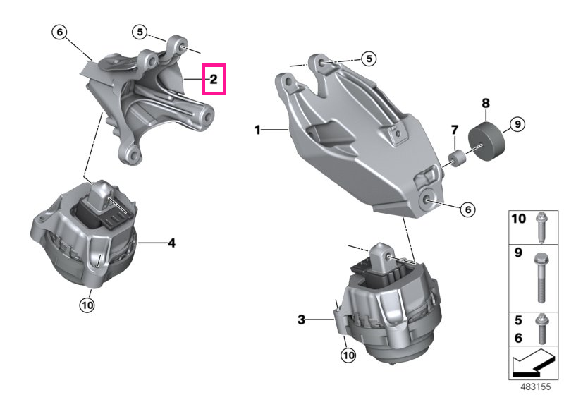 22119470132 Suport motor, dreapta - BMW Seria 2 G42, Seria 3 G20 G21, Seria 4 G22 G23 G26