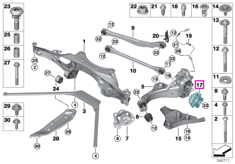 31208882498 Butuc roata spate cu rulment integrat - BMW Seria 1 F70, Seria 2 F74 F78 U06, X1 U11 U12, X2 U10 - Mini Coun