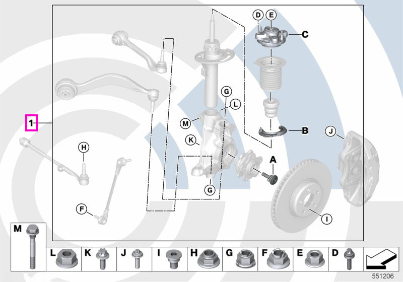 31305B86C12 Set reparatie flansa amortizor, punte fata, Kit Value Parts - BMW Seria 3 G20 G21 G28, i4 G26
