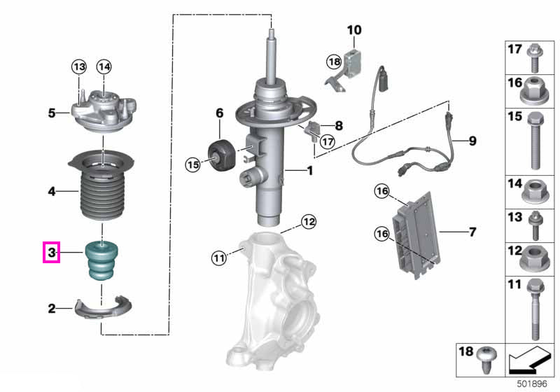 31336859768 Tampon cauciuc amortizor suspensie, punte fata - BMW Seria 1 F20 F21, Seria 2 F22 G42 F87 M2, Seria 3 G20 G2