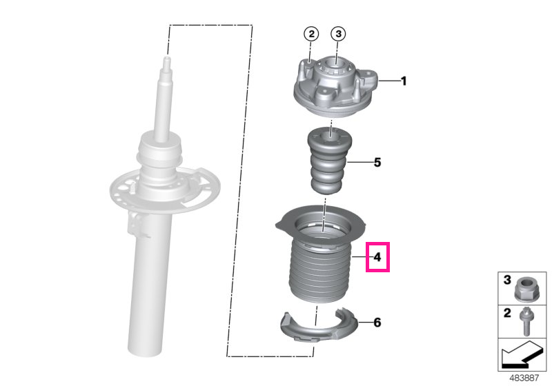 31336871812 Protectie tija amortizor, punte fata - BMW Seria 2 G42 G87 M2, Seria 3 G20 G21 G28 G80 G81 M3, Seria 4 G22 G