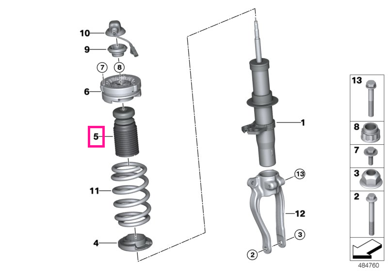 31337856905 Auxiliary damper with guard tube, front L0=65 - BMW