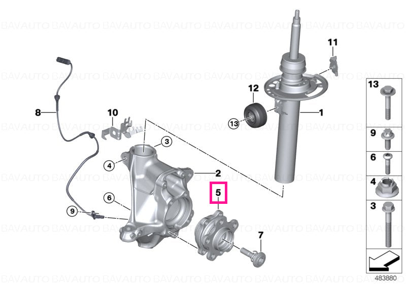 33406899175 Rulment roata - BMW Seria 2 G42 U06, Seria 3 G20 G21 G28, Seria 4 G22 G23 G26, Seria 5 G30 G31 G38 G60 G68, 